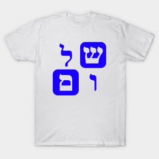 Hebrew Word for Peace Shalom Hebrew Letters Blue Aesthetic T-Shirt